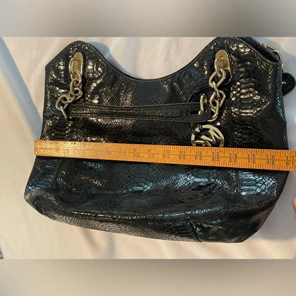 MICHAEL Michael Kors Black Snake-Embossed Leather Hobo with Gold Hardware